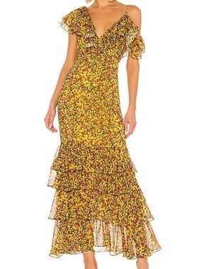 Divine Heritage Revolve Ruffle Tier Gown in Chartreuse Gypsy Rose S L NWT